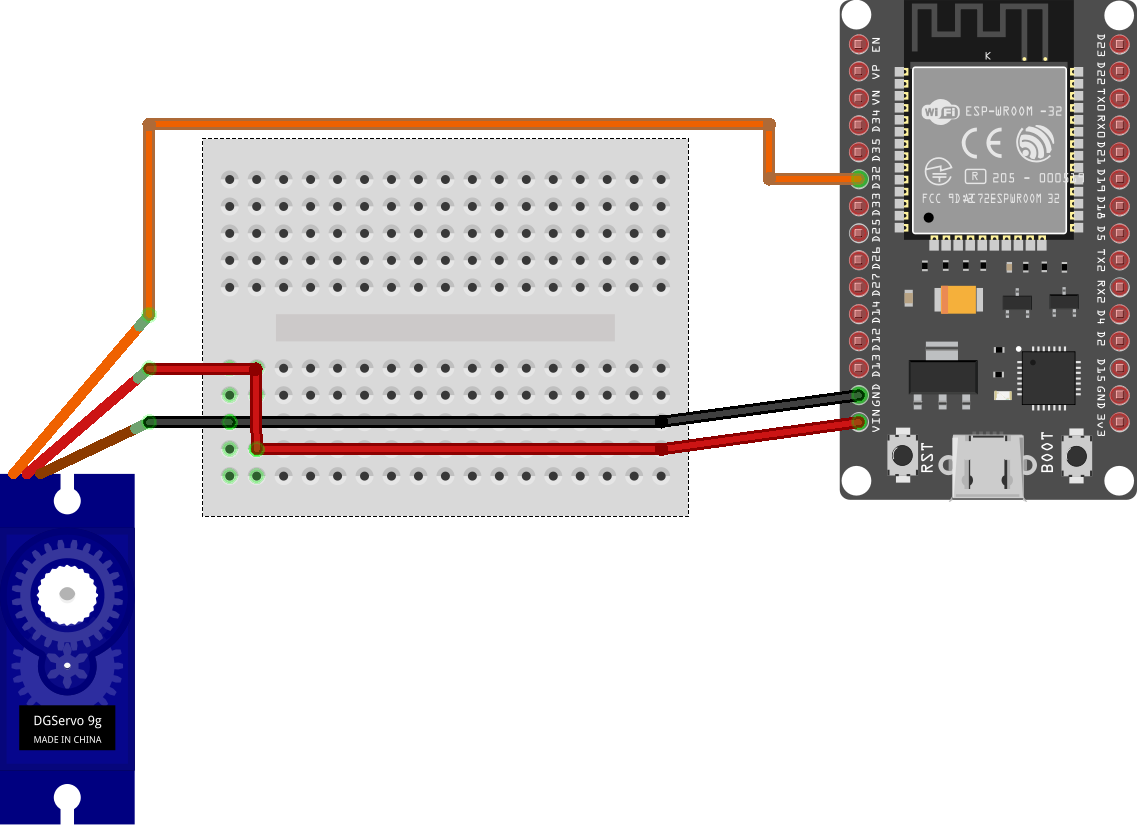 Fritzing diagram of the servo connected to the ESP32