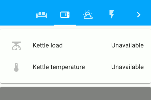 A Home Assistant card showing the kettle's temparature and load as unavailable